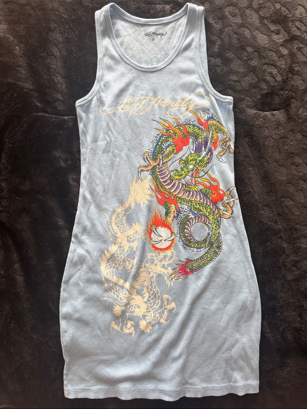 Ed Hardy Light Blue Dragon Graphic Tank Dress